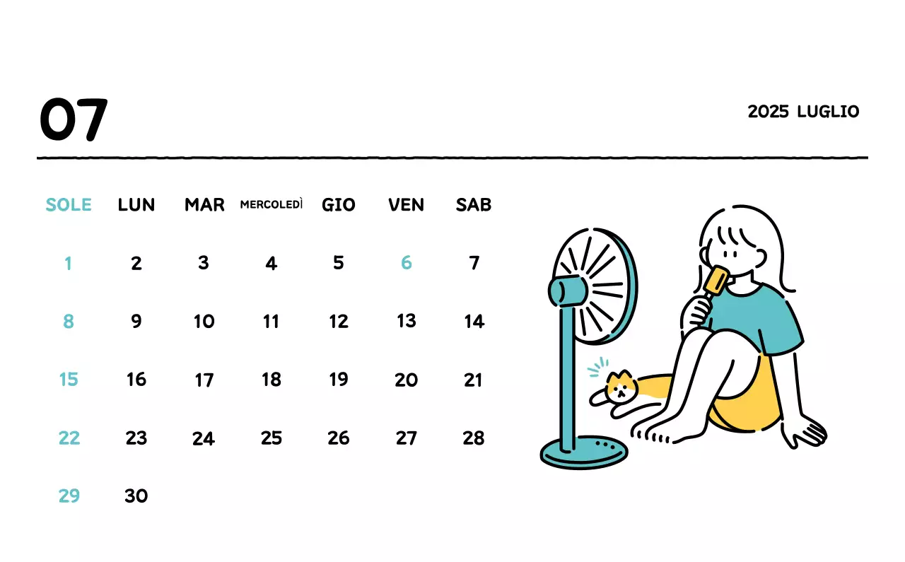 Calendario illustrato con un grazioso stile di linee