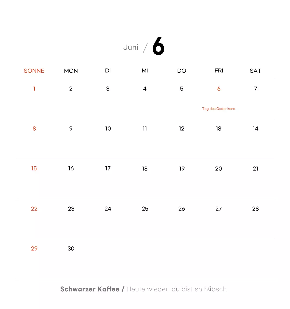 Minimalistischer Kaffee-Kalender