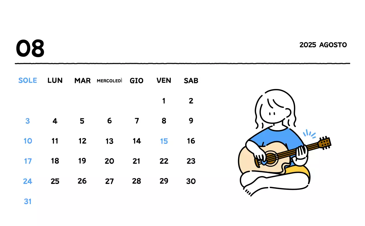 Calendario illustrato con un grazioso stile di linee