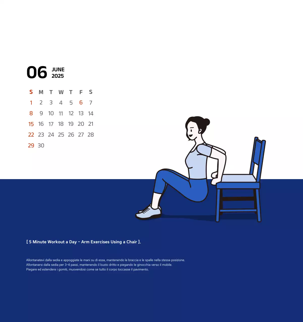 Calendario semplice con illustrazioni blu e pulite