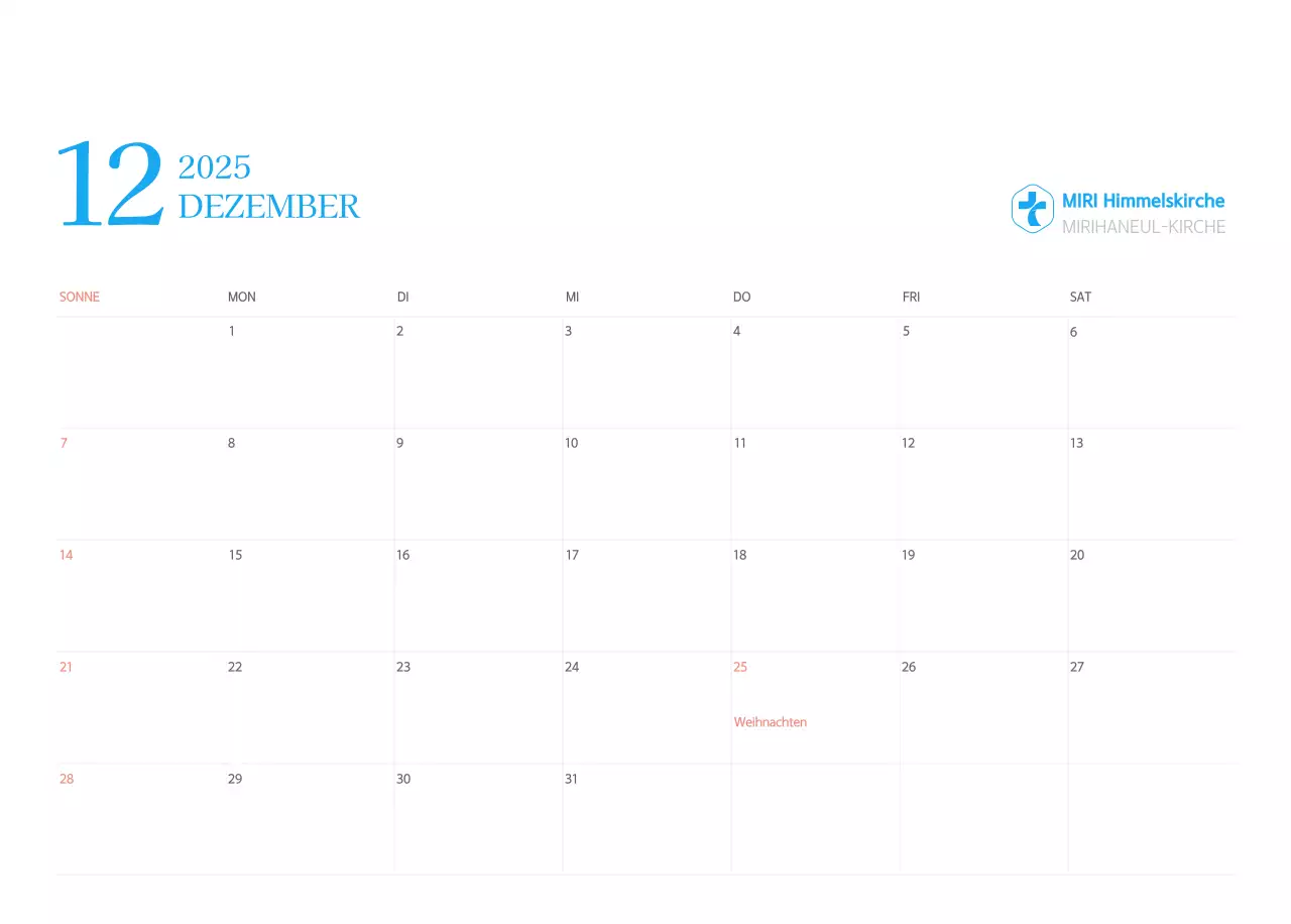 Blaues modernes Konzept Kirchenkalender