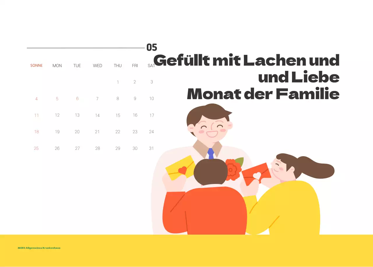 Ein festliches Krankenhaus mit Illustrationen zum Thema Gesundheit und Familie und farbenfrohen Akzenten