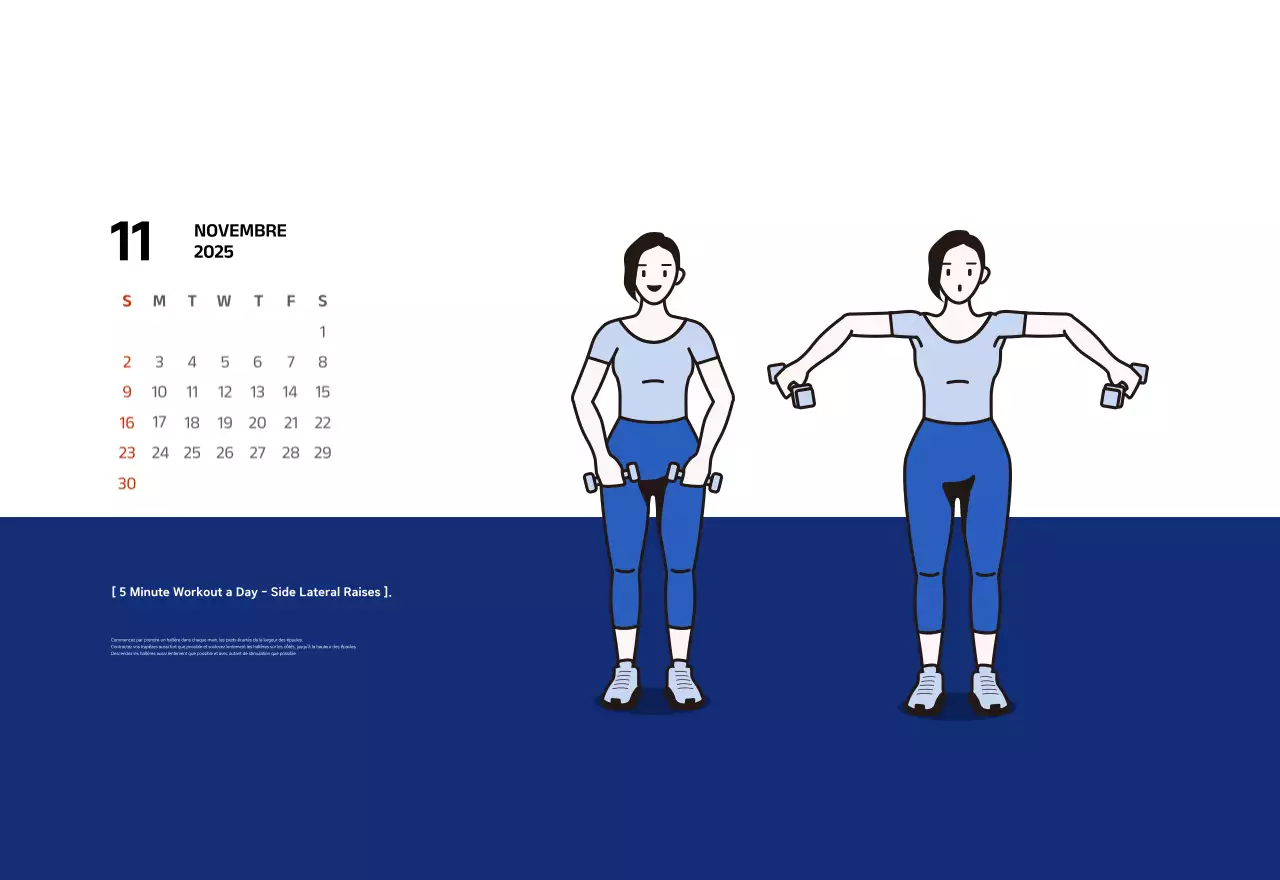 Calendrier simple avec des illustrations bleues et épurées