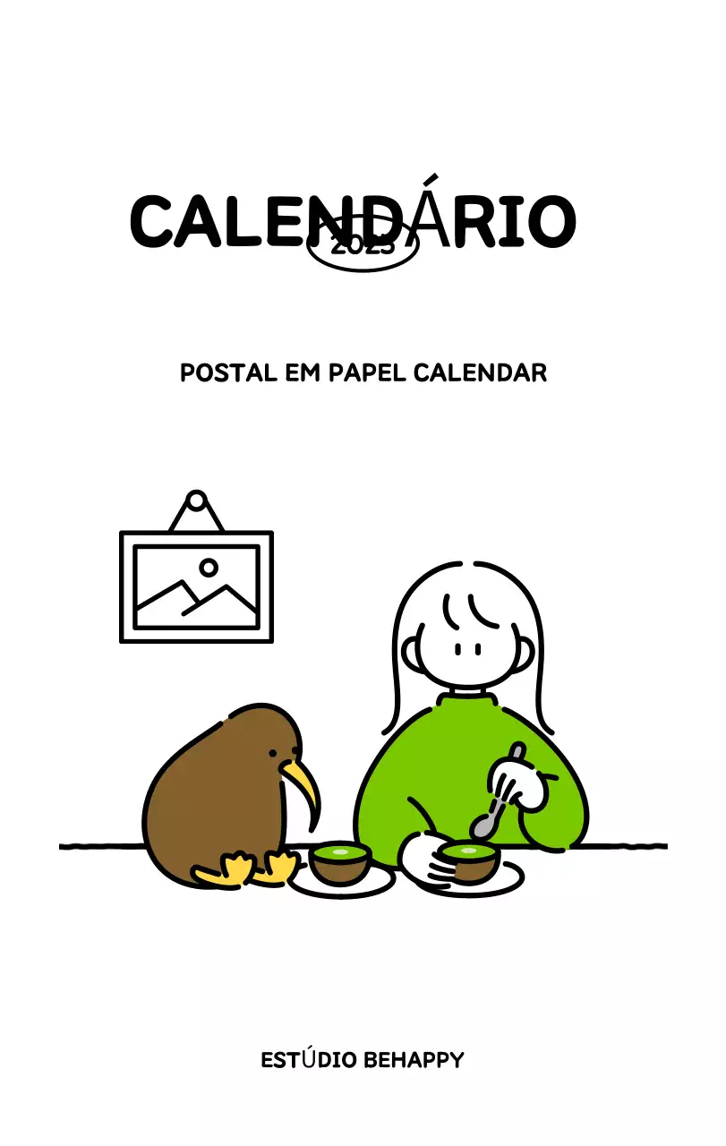 Calendário ilustrado com um estilo de linhas bonito