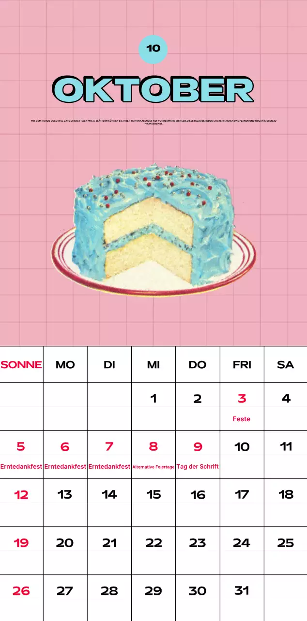 Bunte Kalender mit einer Vielzahl von Retro-Illustrationen