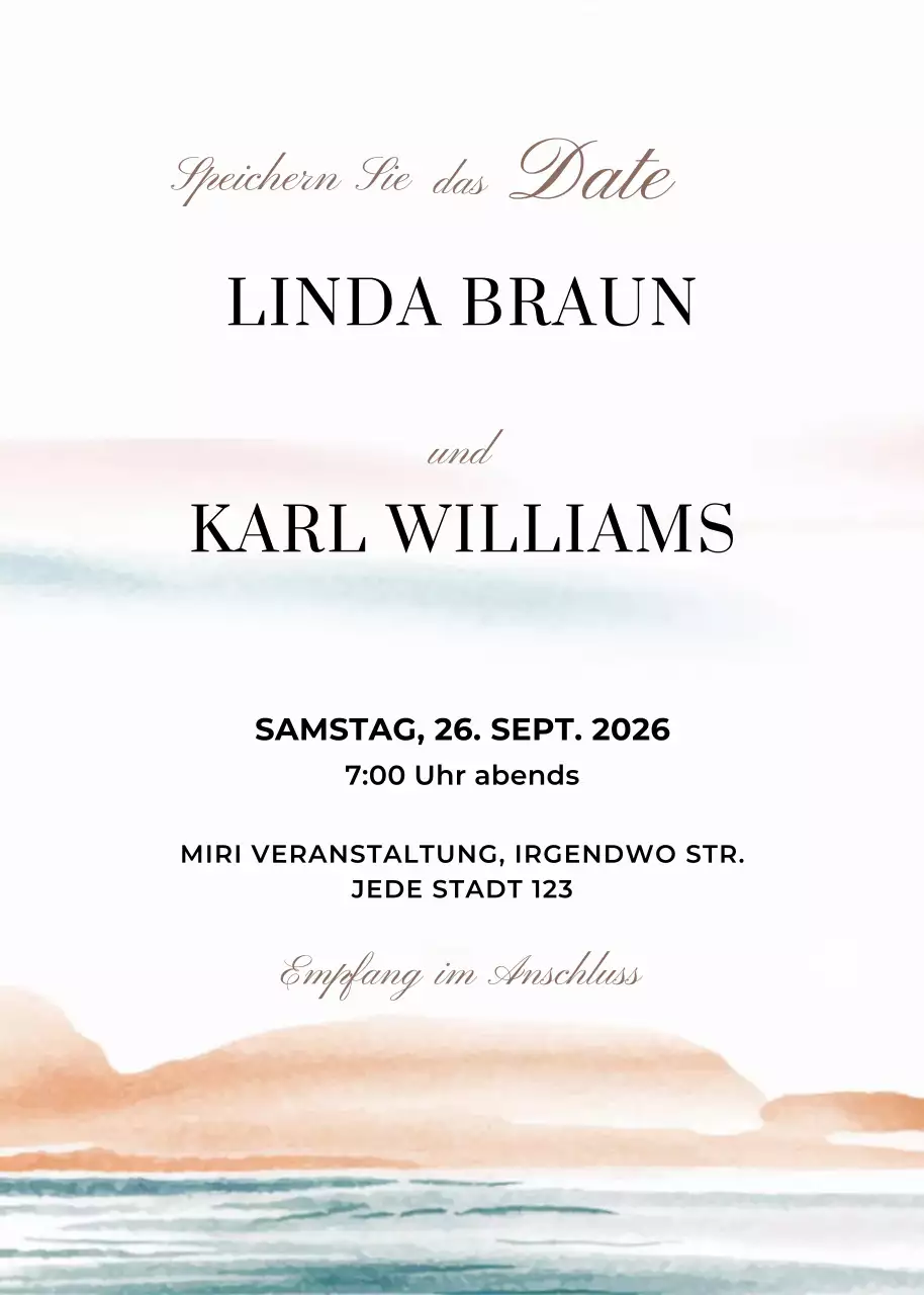 Orange Blau Hochzeit Einladung minimal Stil