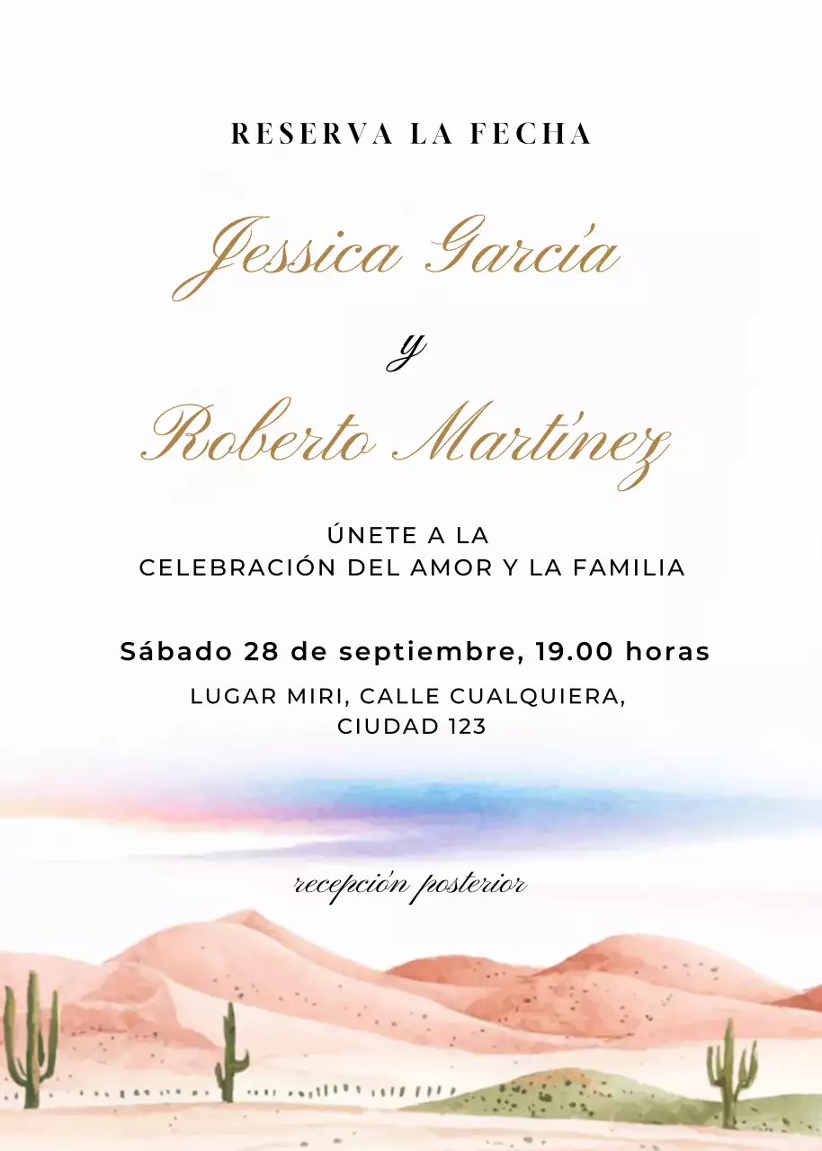 Beige oro verde azul invitación de boda estilo elegante