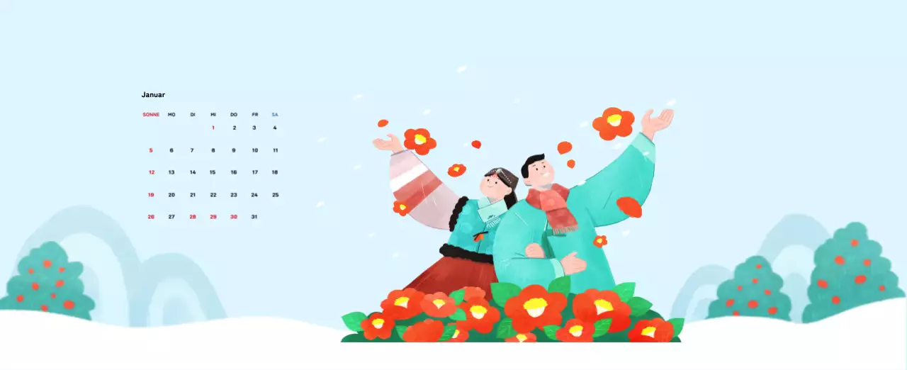 Neujahrskalender mit warmen Illustrationen