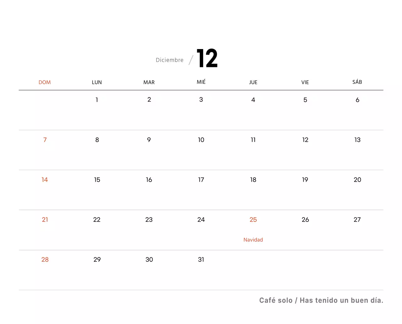 Sencillo calendario de sobremesa con fotos de cafés en tonos blancos