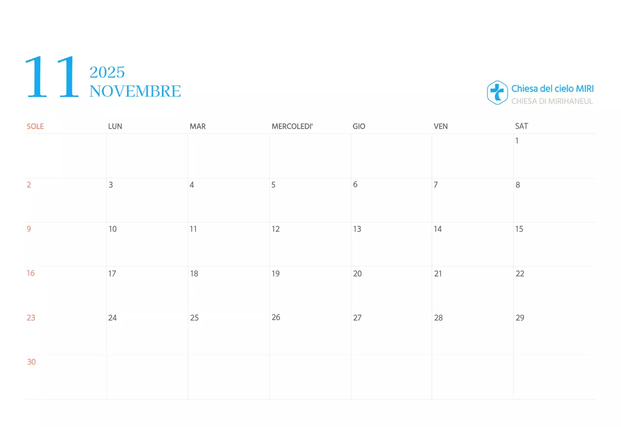 Calendario ecclesiastico blu di concezione moderna