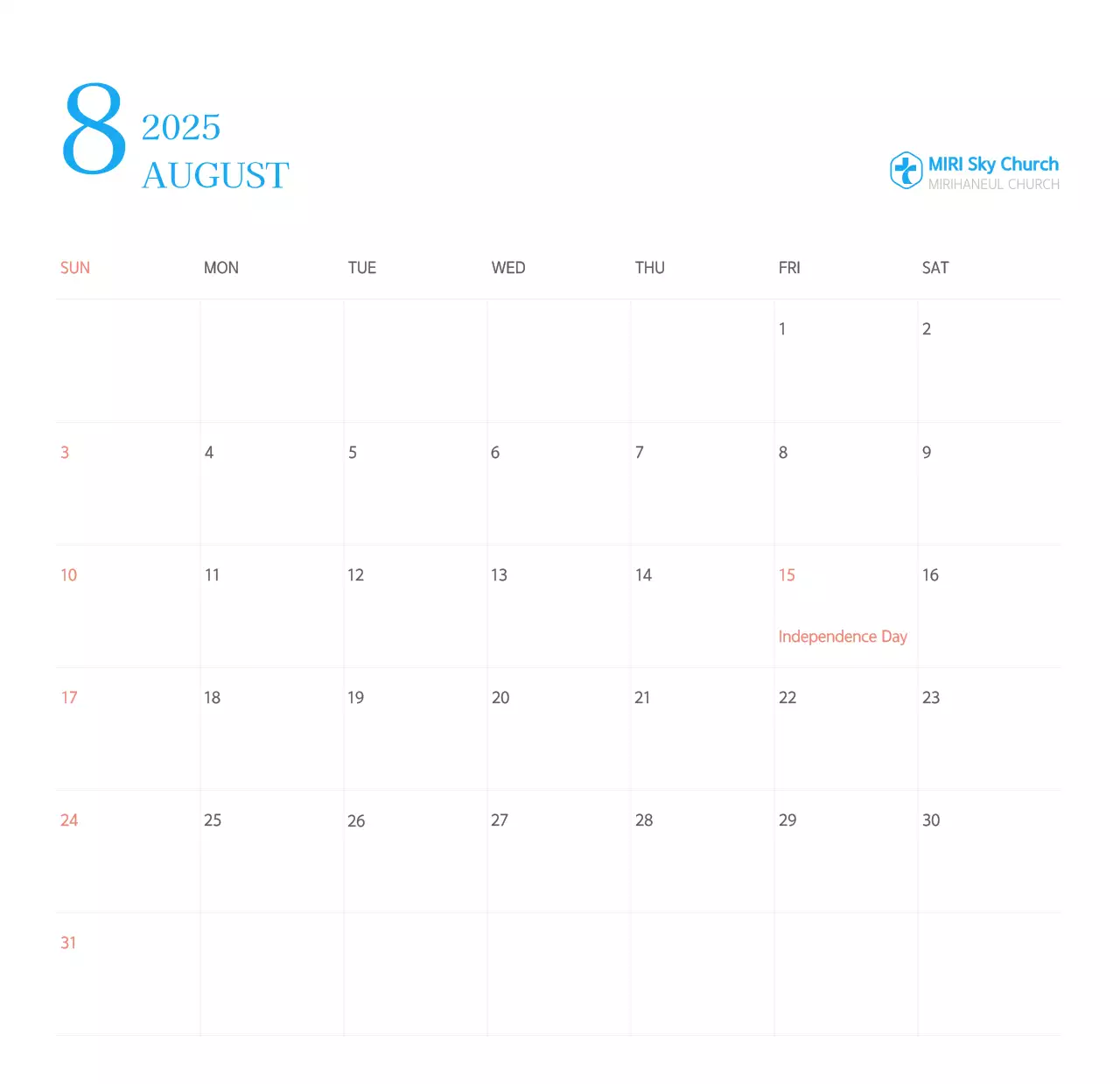 Lịch nhà thờ khái niệm hiện đại màu xanh