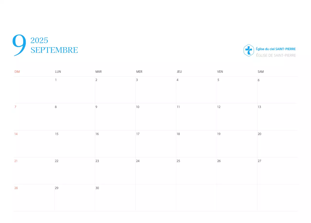 Calendrier d'église moderne bleu