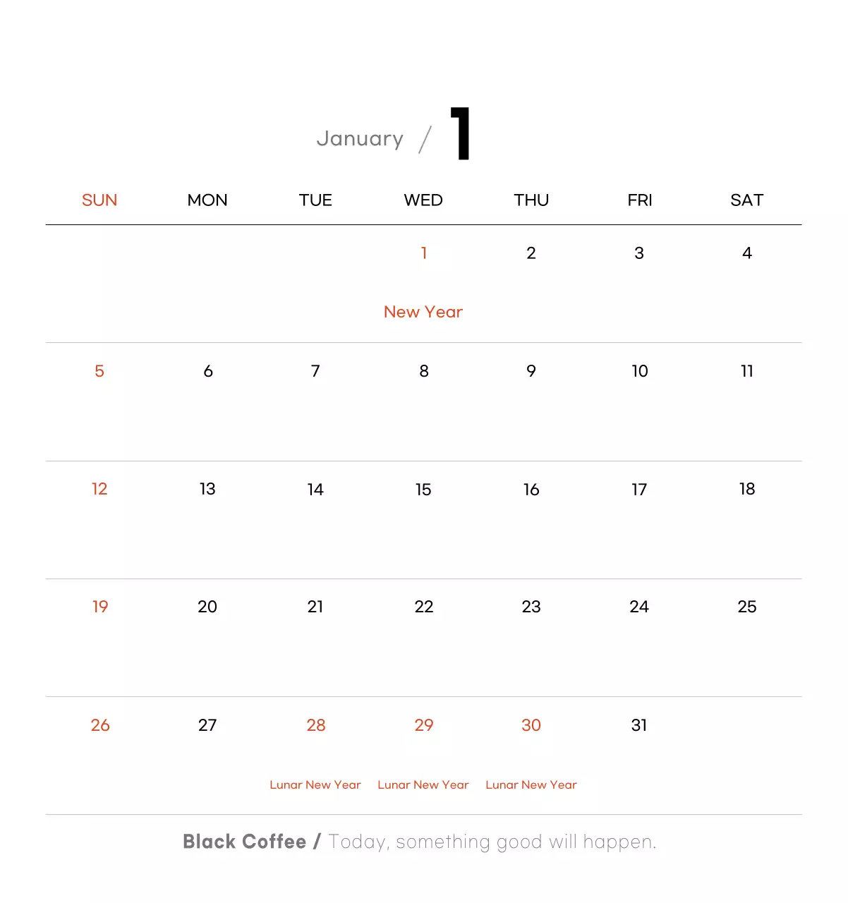 Minimalist coffee calendar
