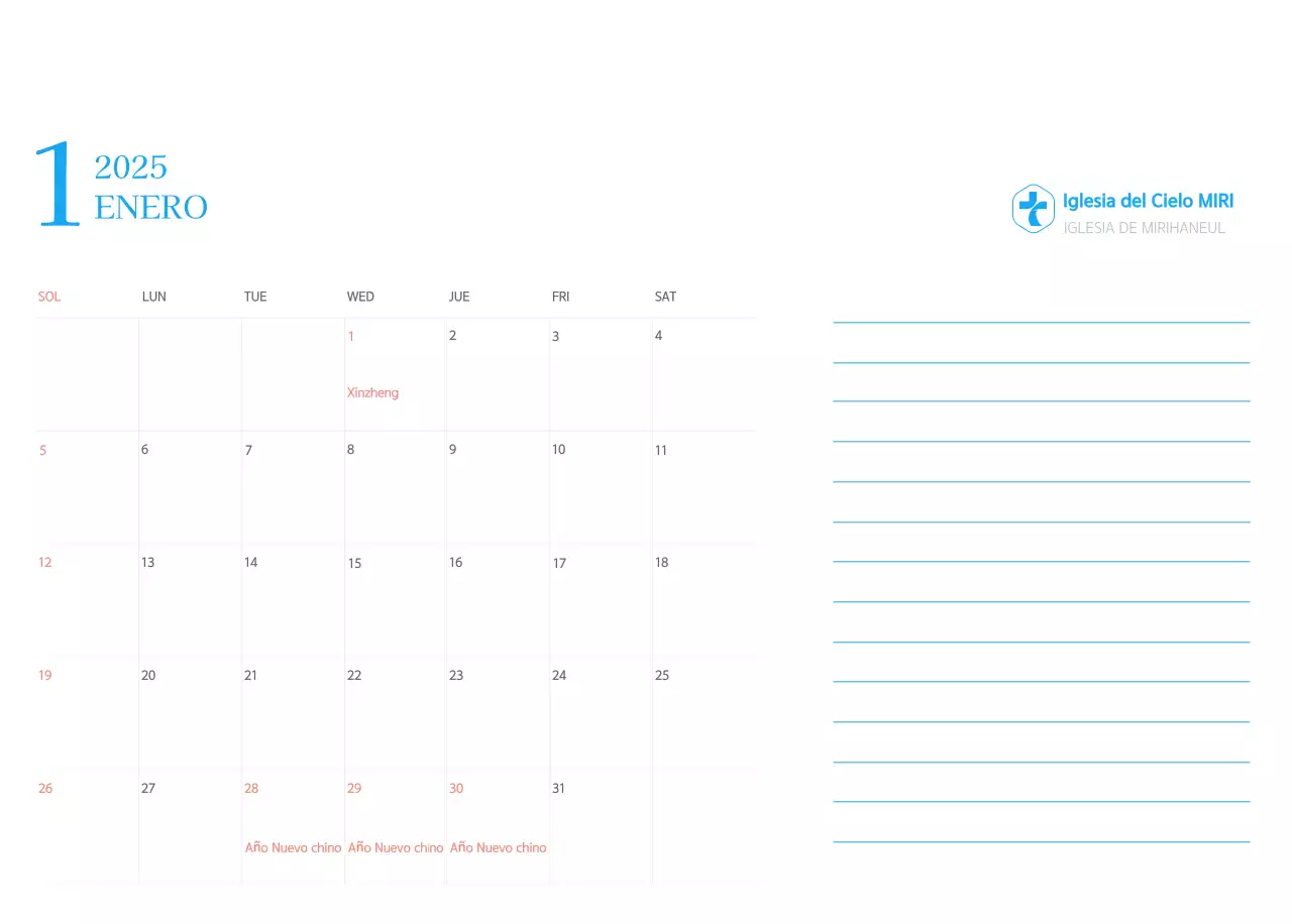 Calendario eclesiástico azul de concepto moderno