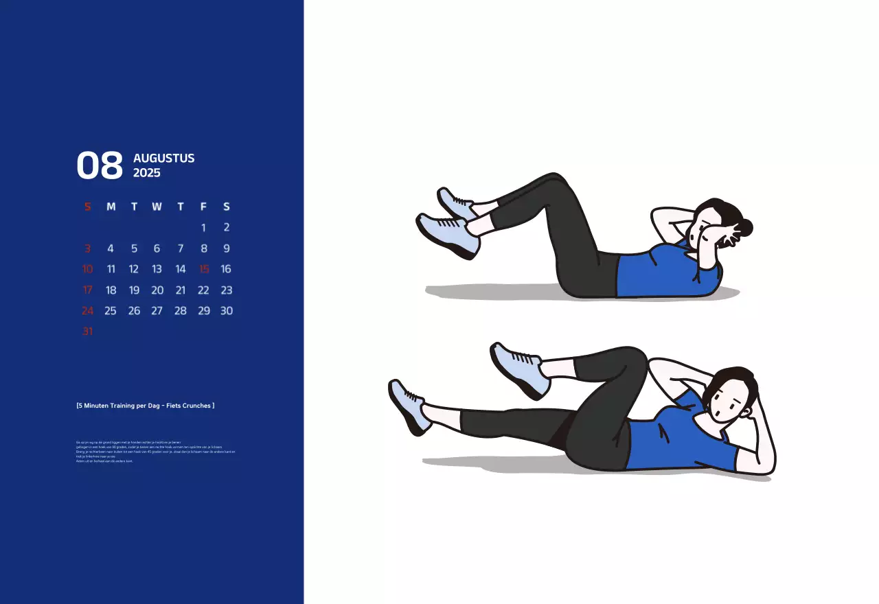 Eenvoudige kalender met blauwe, strakke illustraties