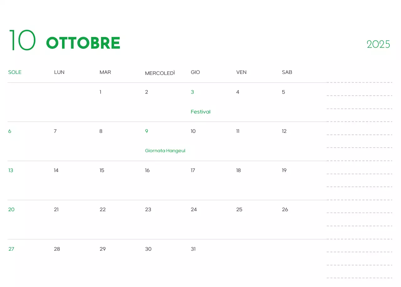 Un calendario con la foto di un cucciolo e un simpatico messaggio in colore verde.