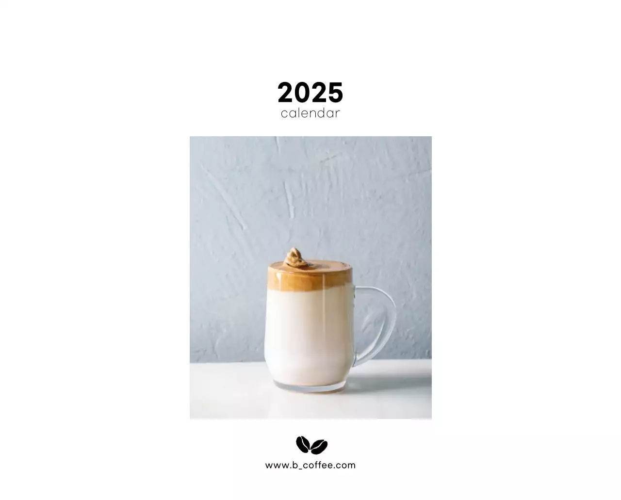 ホワイトトーンのシンプルなコーヒー写真カフェ用卓上カレンダー
