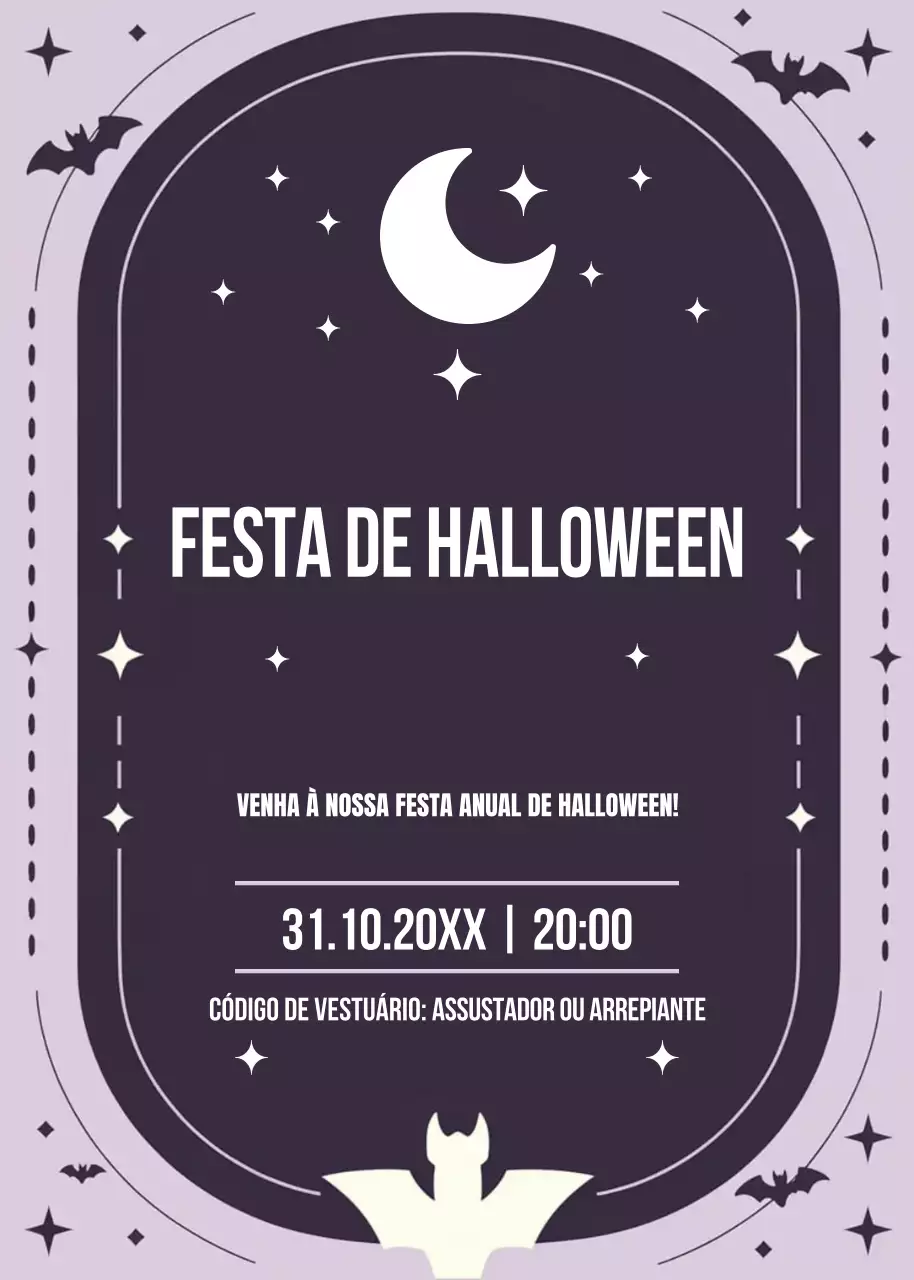 convite gótico roxo de Halloween