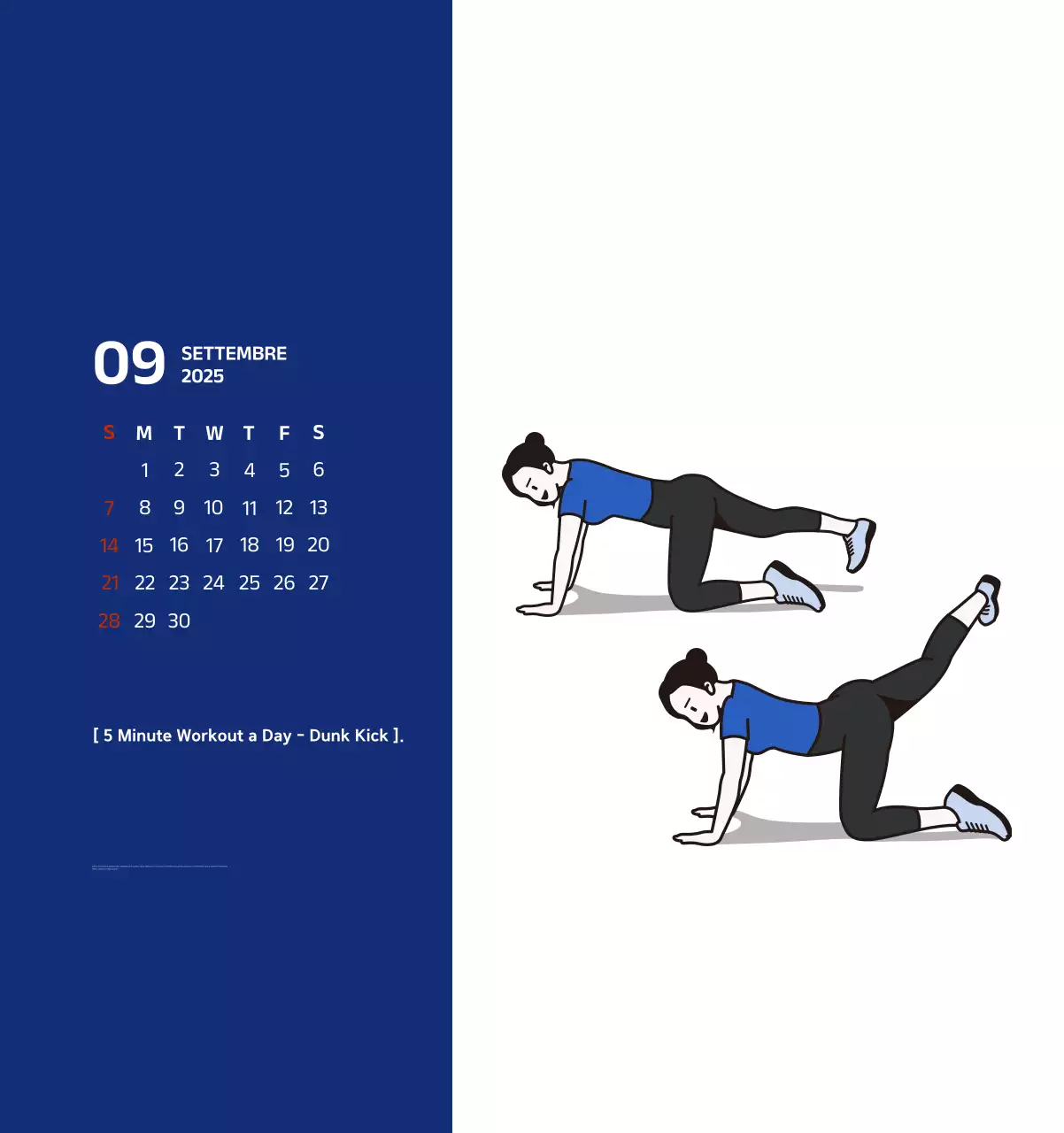 Calendario semplice con illustrazioni blu e pulite
