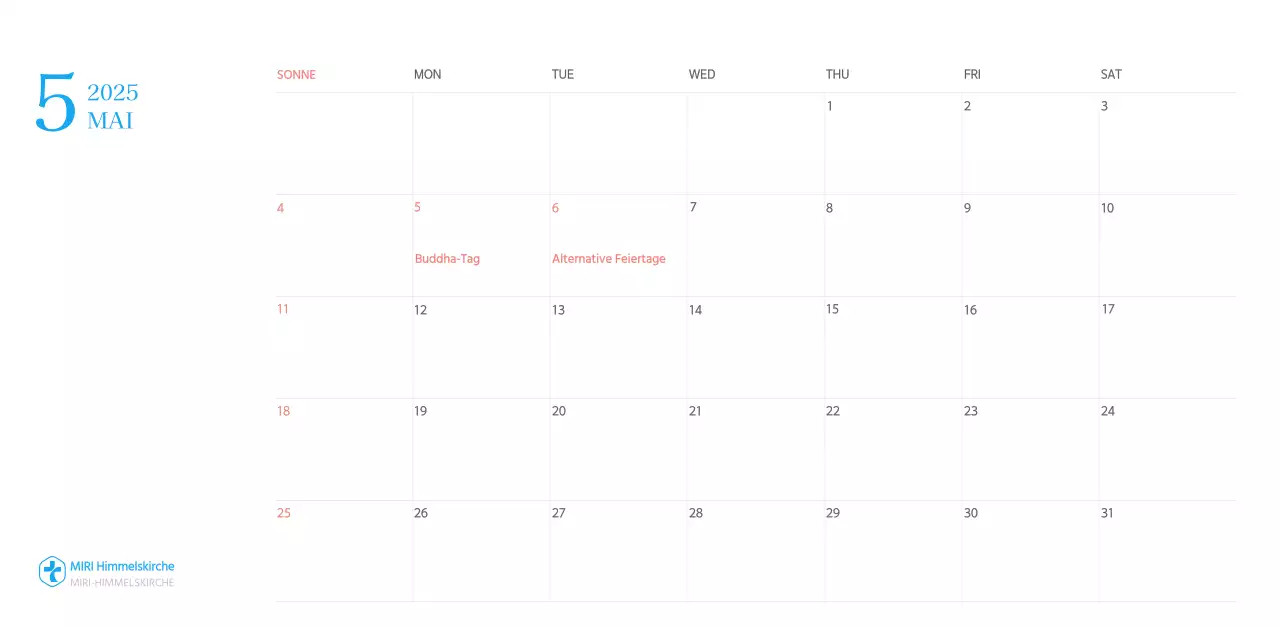 Blaues modernes Konzept Kirchenkalender