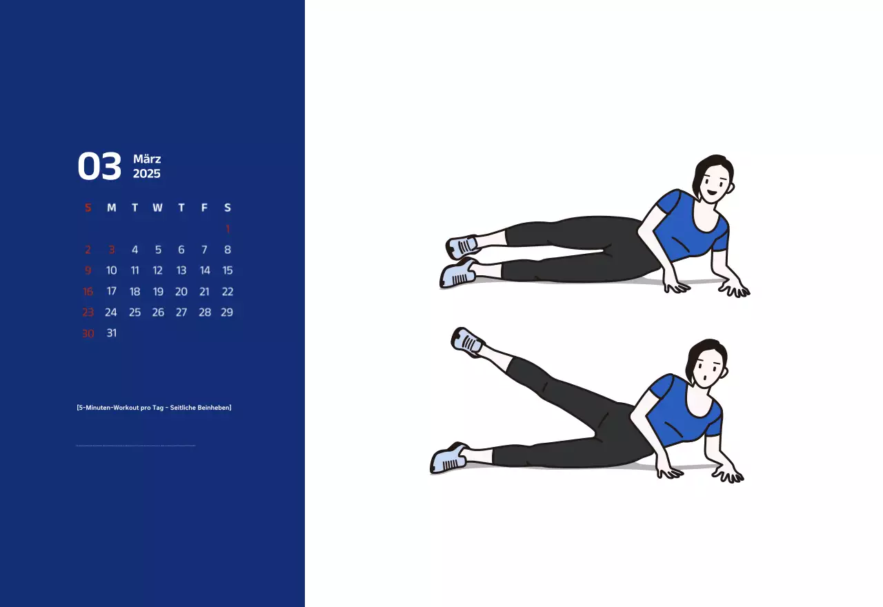 Einfacher Kalender mit blauen, klaren Illustrationen