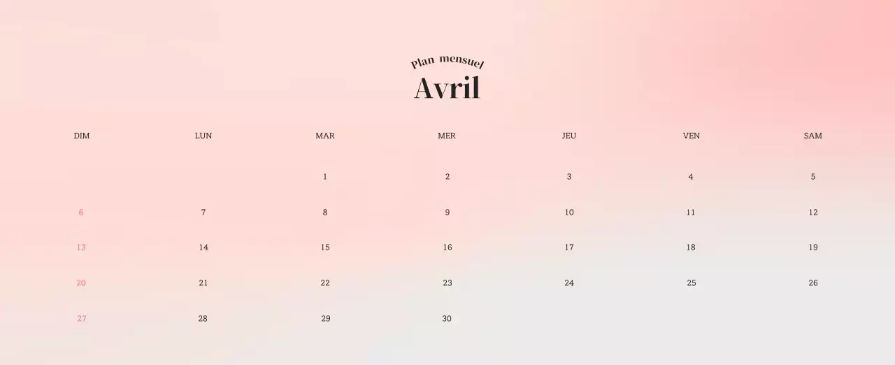 Calendrier minimaliste dégradé