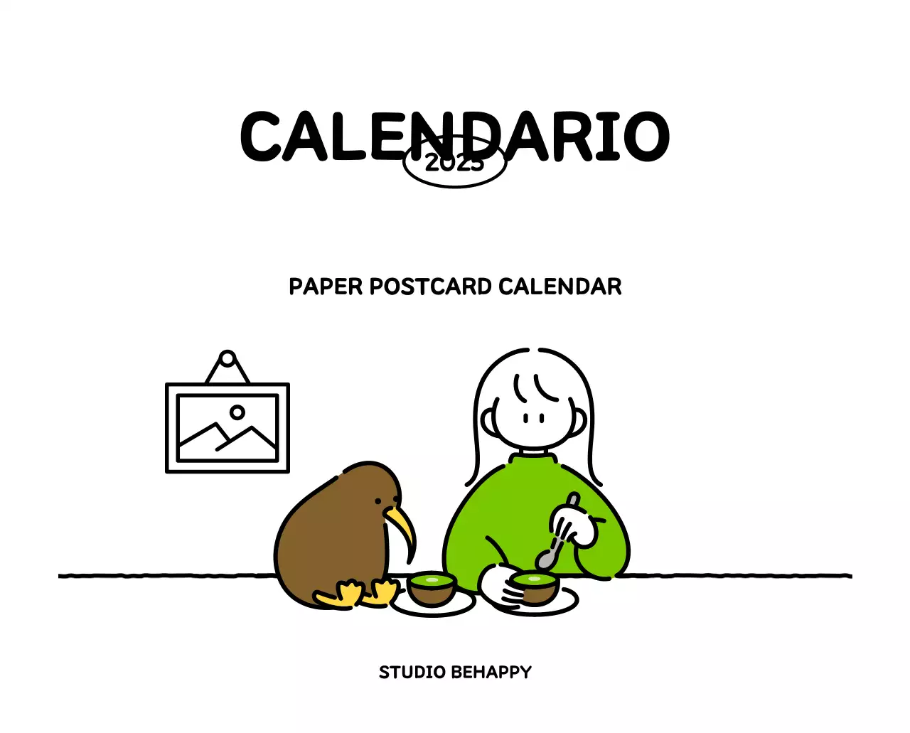 Calendario illustrato con un grazioso stile di linee