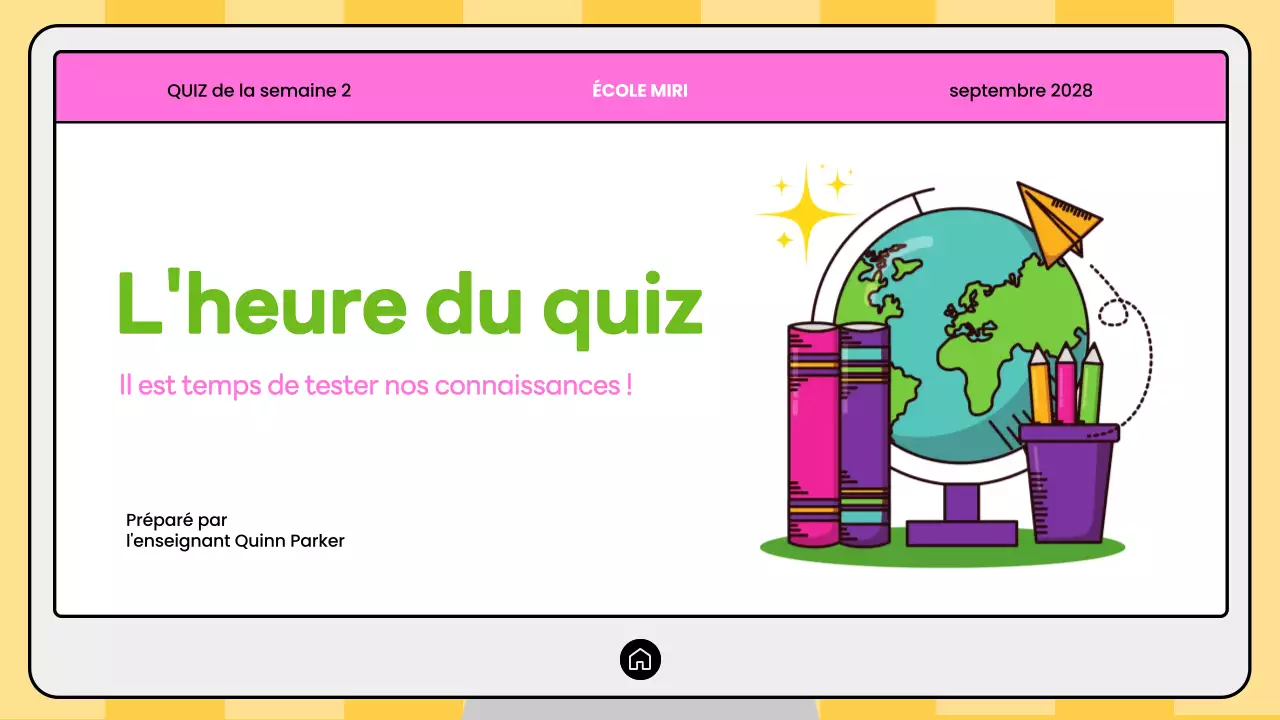 Quiz de géographie moderne rose et jaune