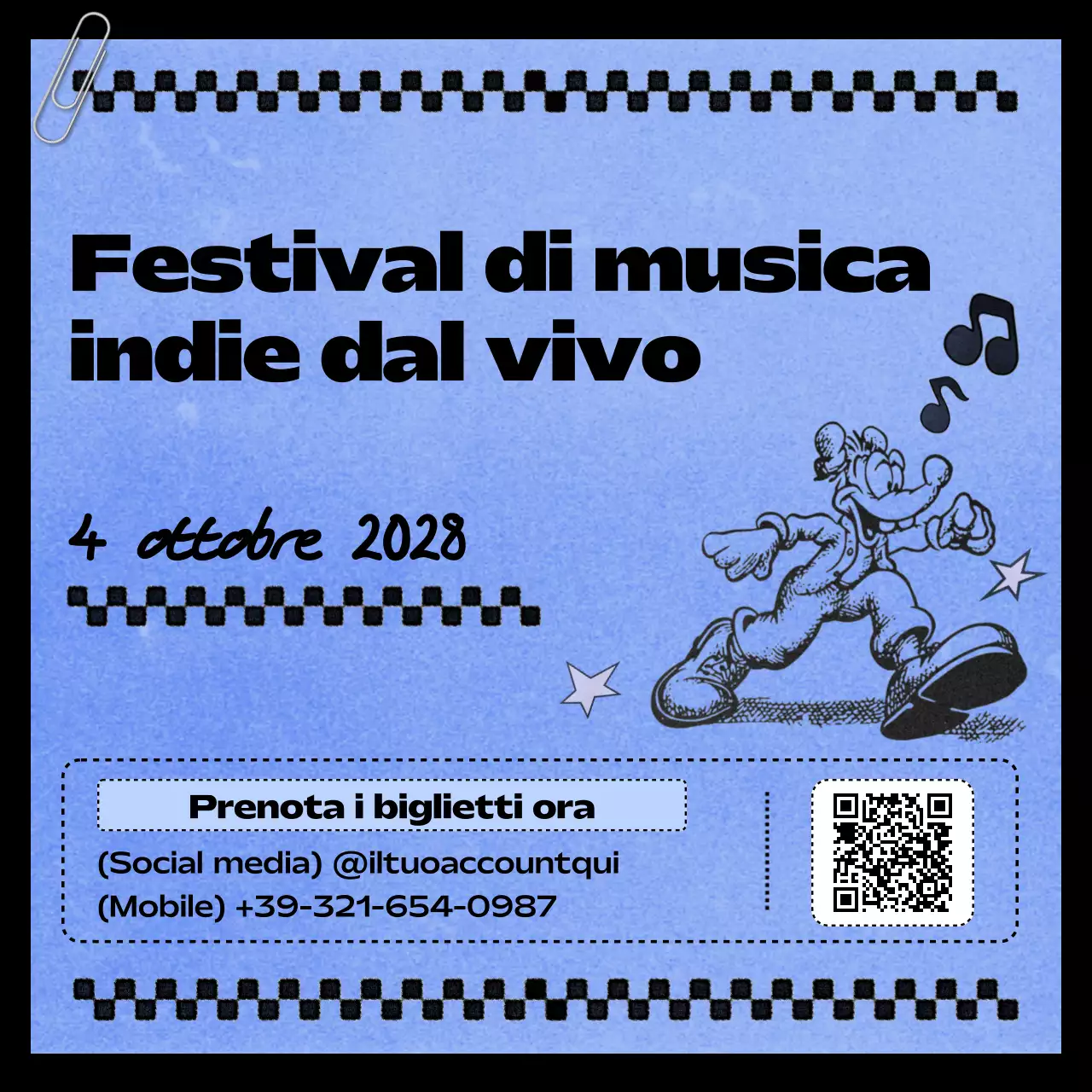 pubblicità vintage blu di un festival di musica indie