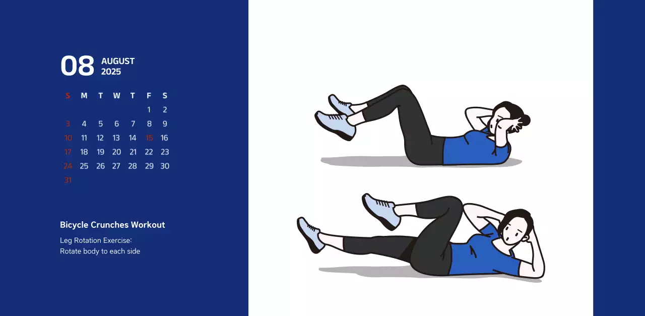 Simple calendar with blue, clean illustrations