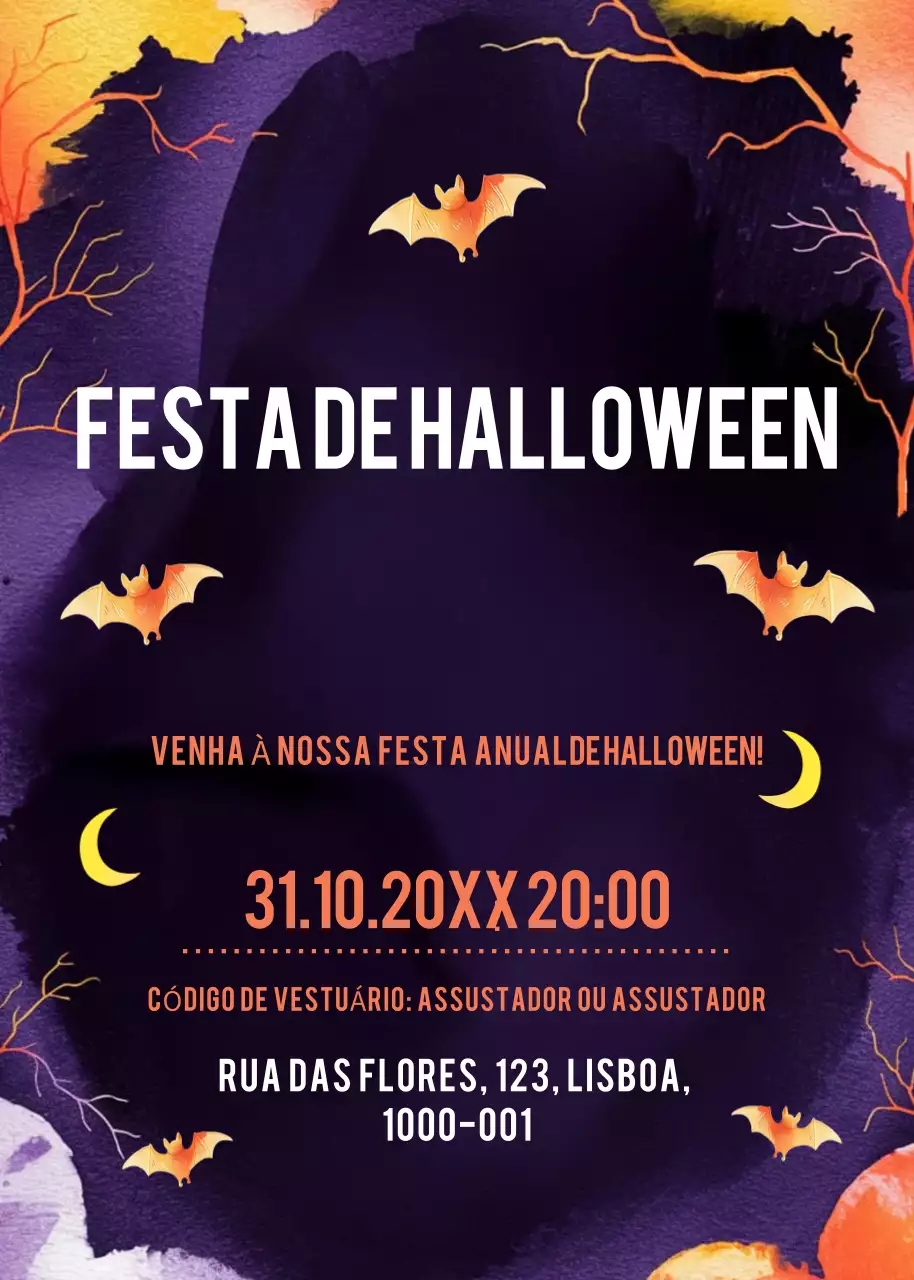 convite de Halloween roxo e assustador