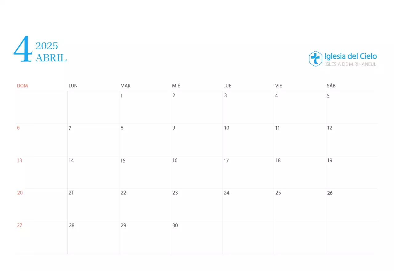 Calendario eclesiástico azul de concepto moderno