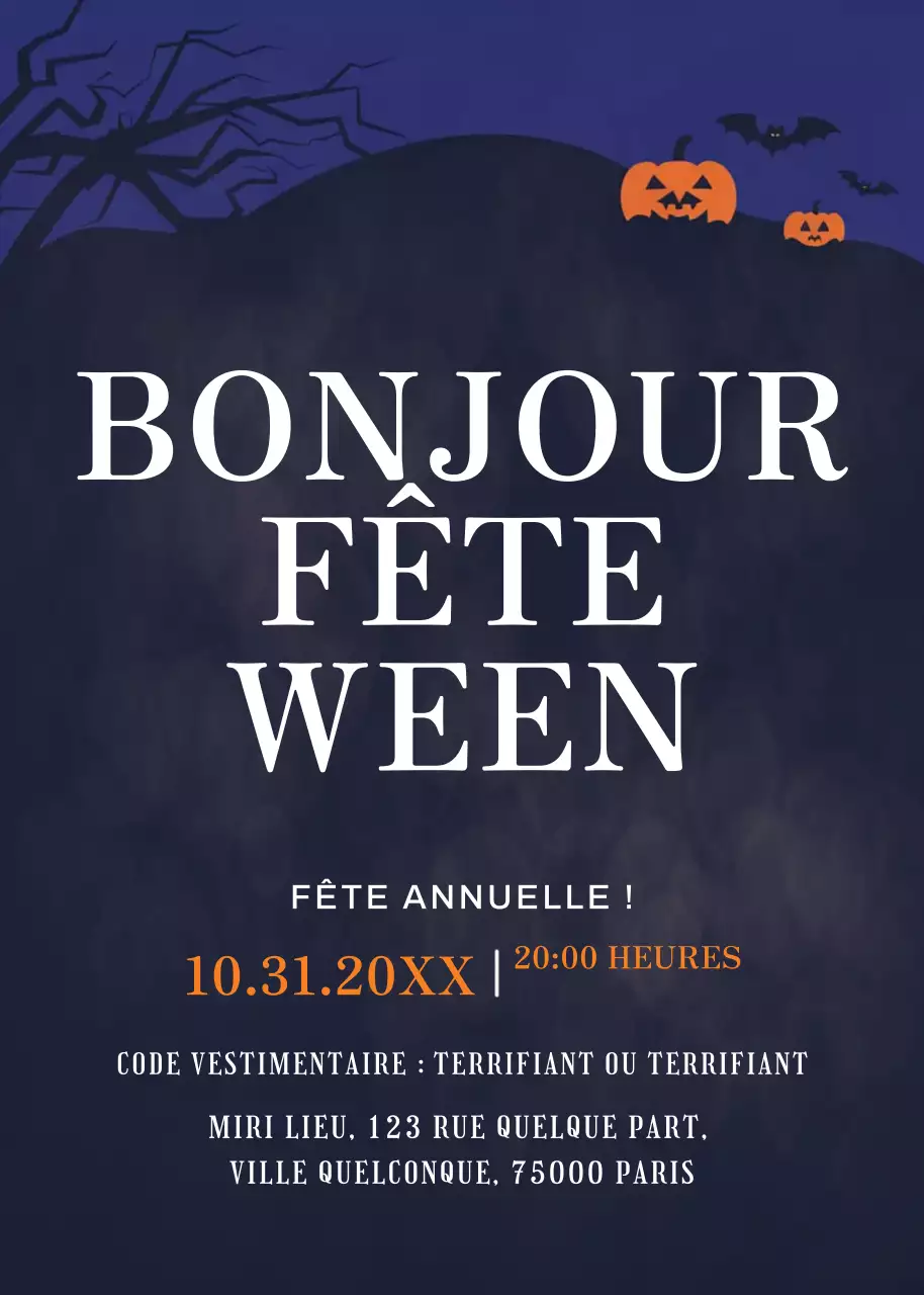 Invitation à la fête d'Halloween noir marine