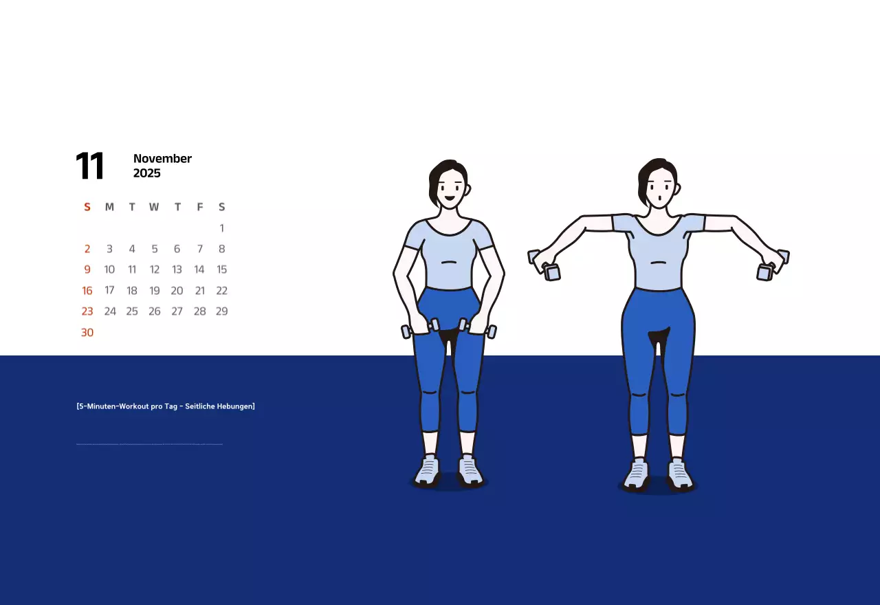 Einfacher Kalender mit blauen, klaren Illustrationen