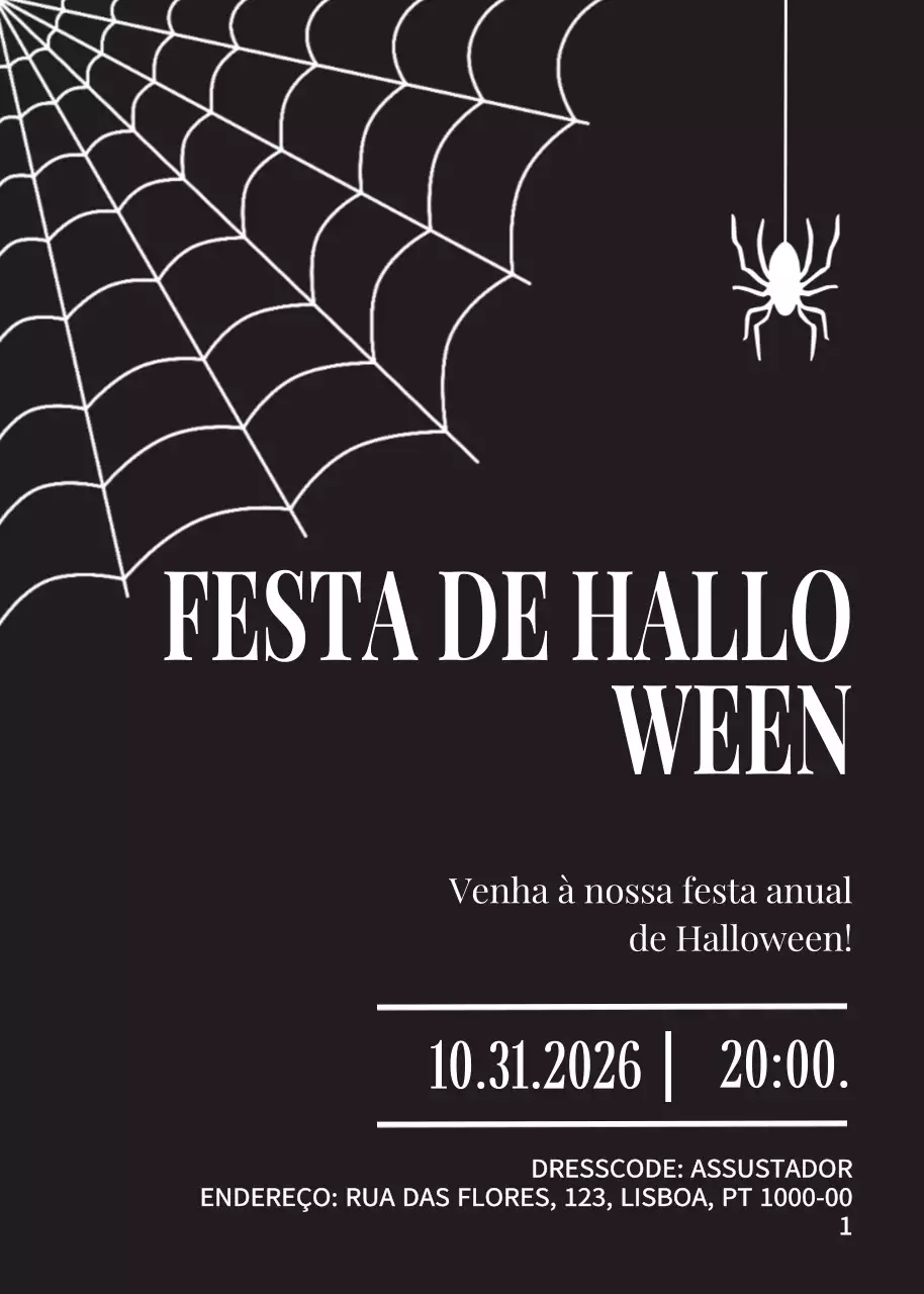 Convite de Halloween gótico preto