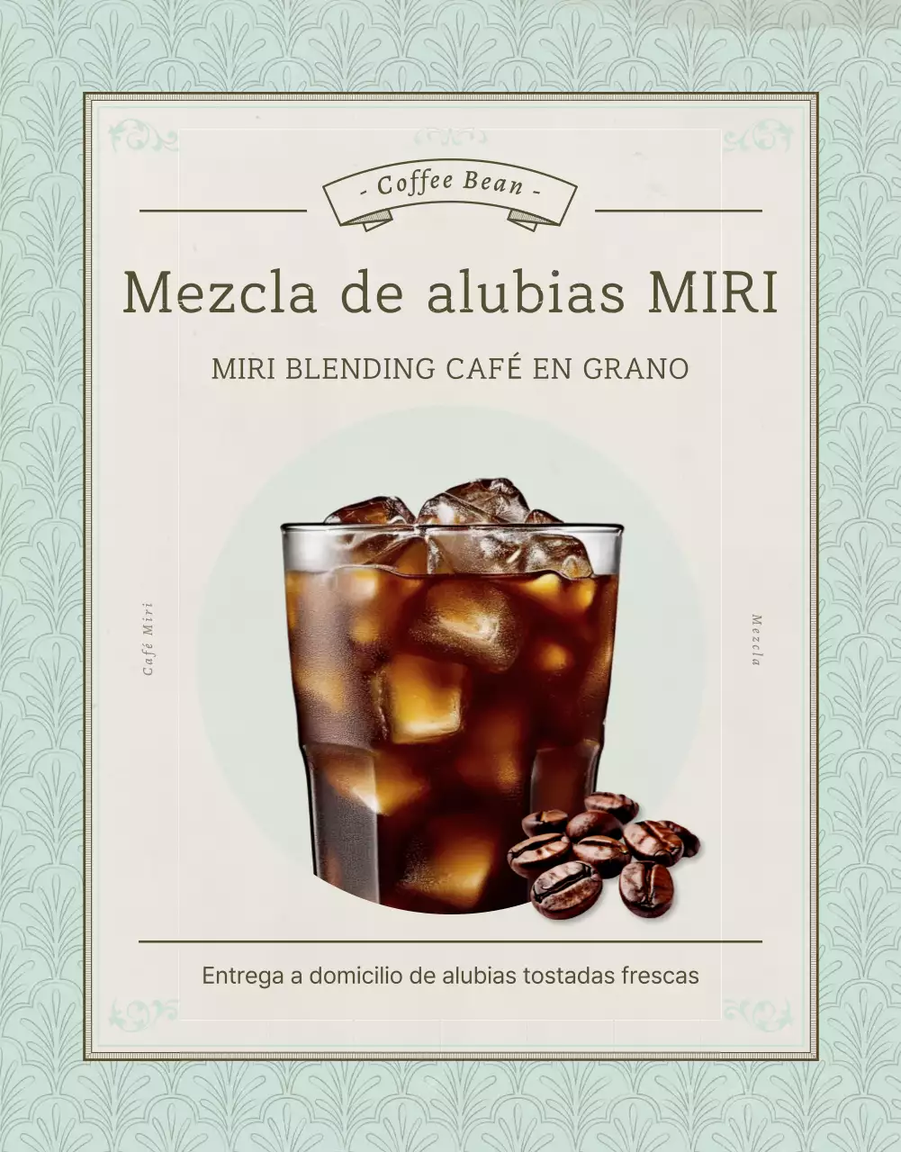 Promover la venta de granos de café vintage en azul claro y marrón