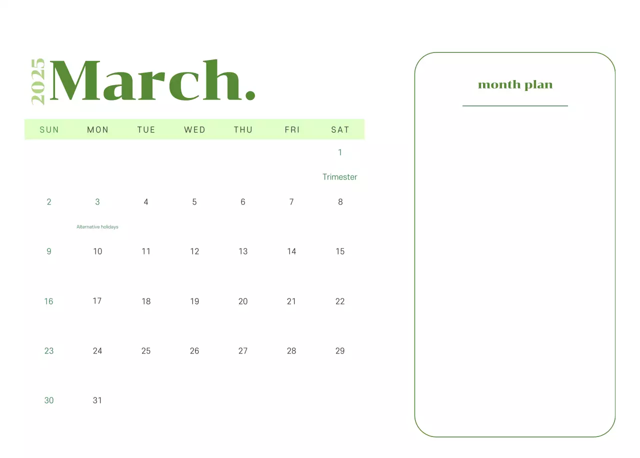 Calendar with youth illustrations on a yellow-green background