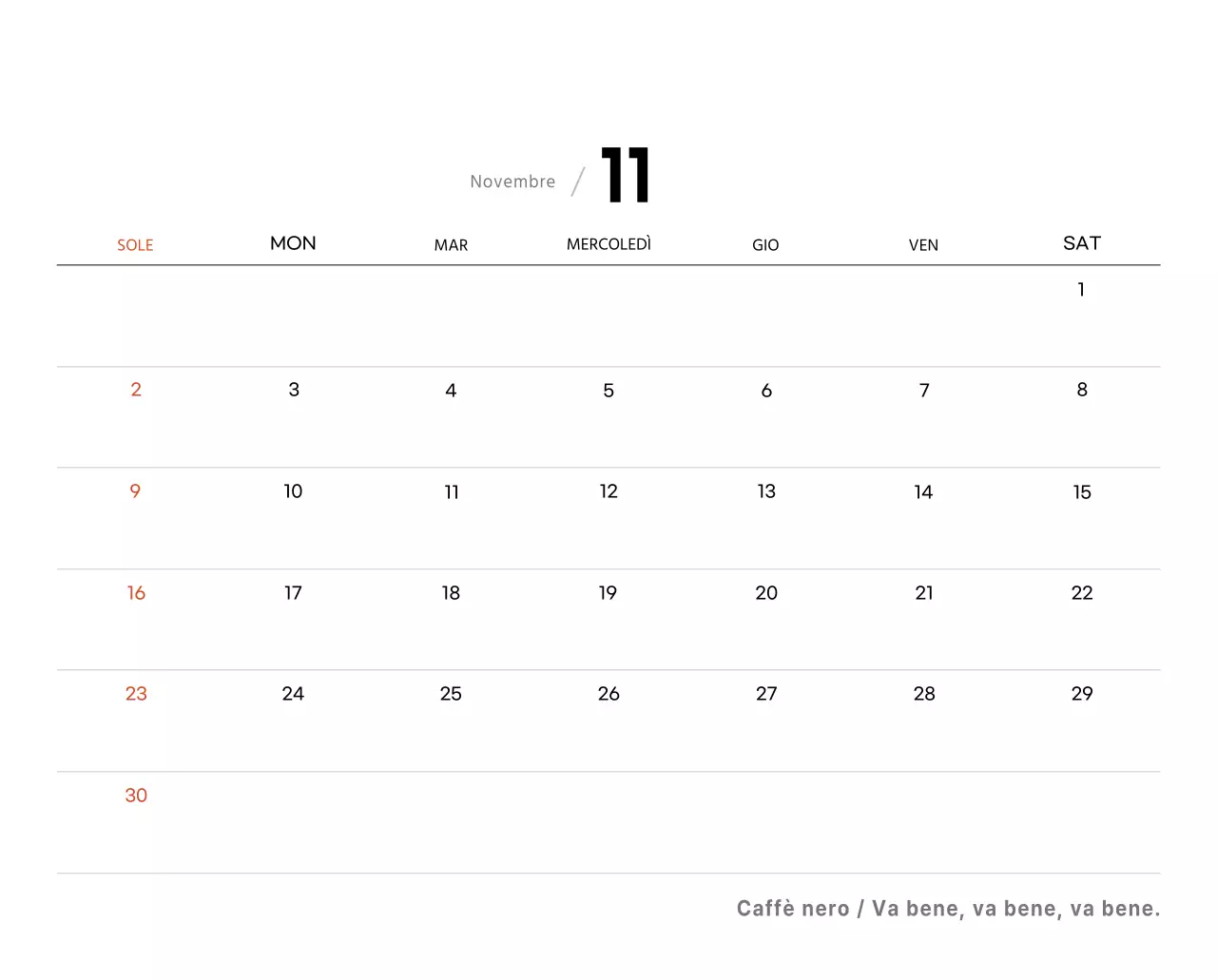 Semplice calendario da tavolo con foto di caffè per bar nei toni del bianco