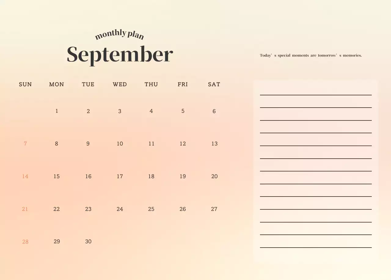 Gradient Minimalist Calendar