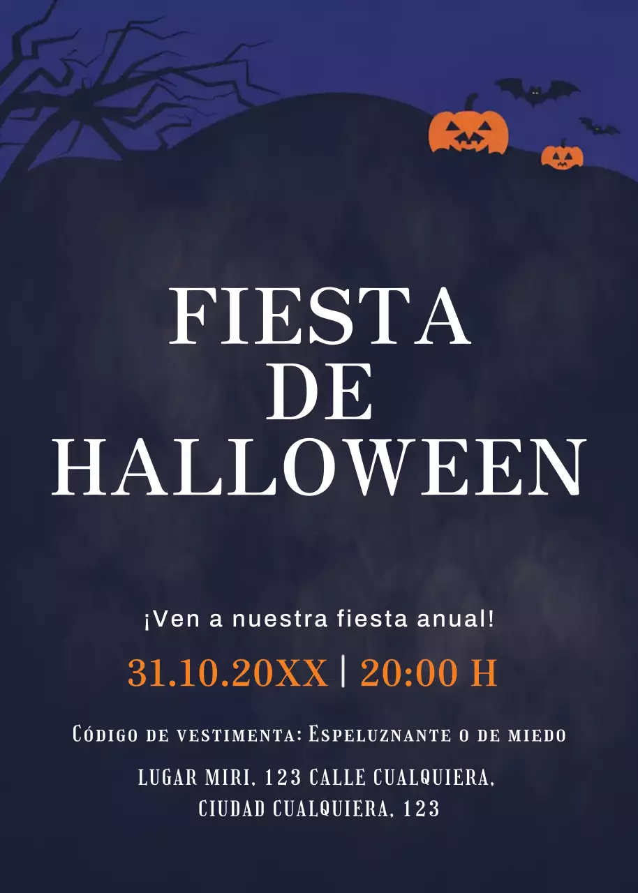 Invitación a la fiesta de Halloween en negro marino