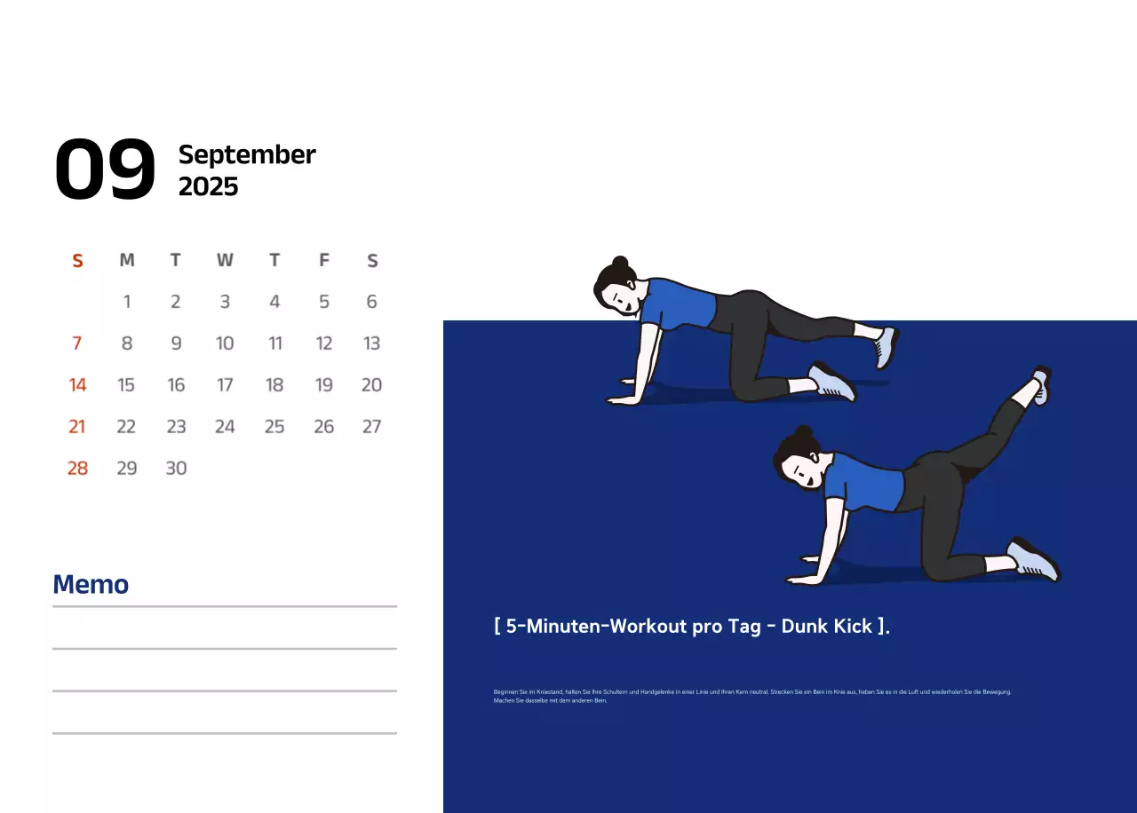 Einfacher Kalender mit blauen, klaren Illustrationen