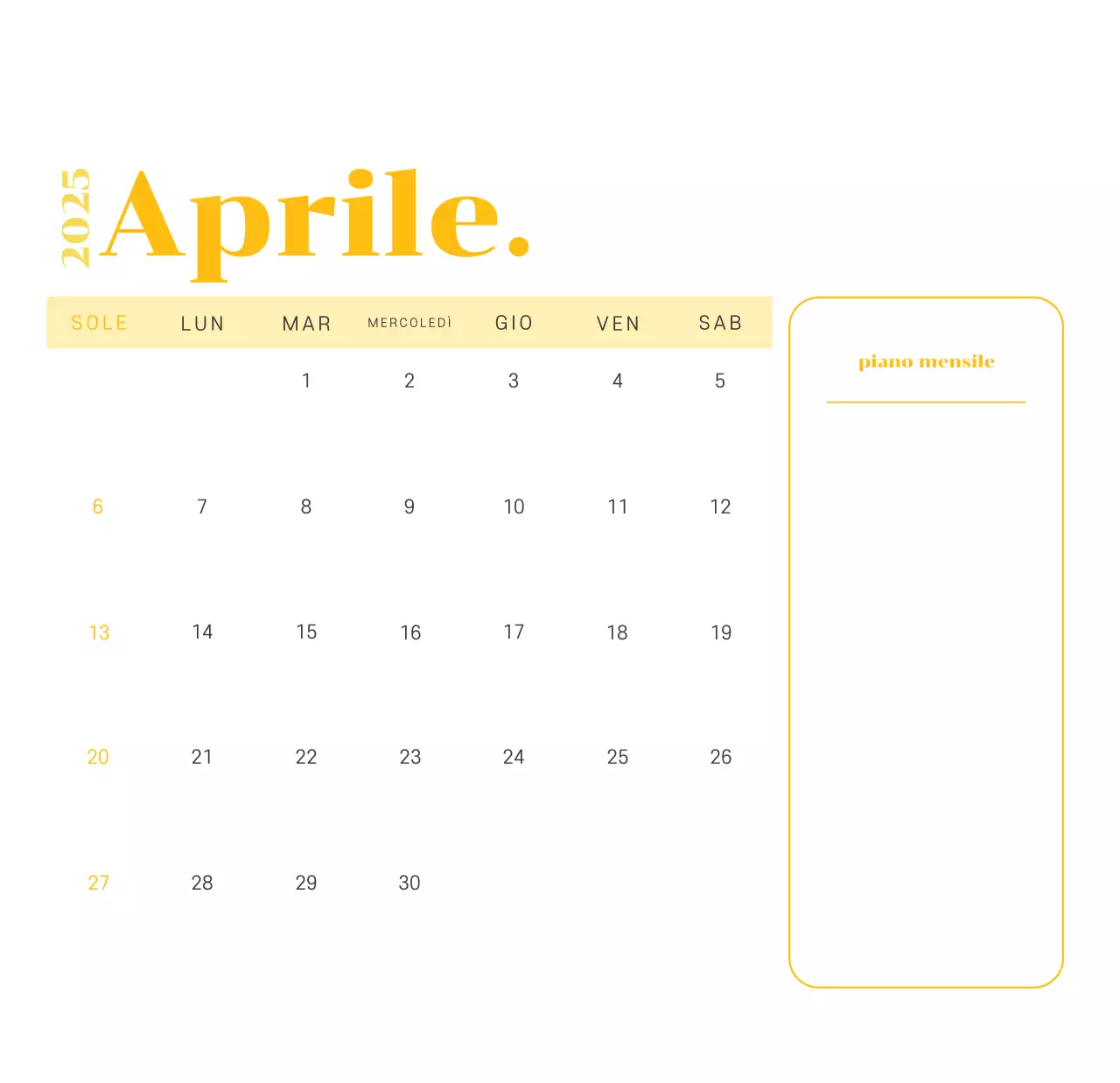 Calendario con illustrazioni giovanili su sfondo giallo-verde