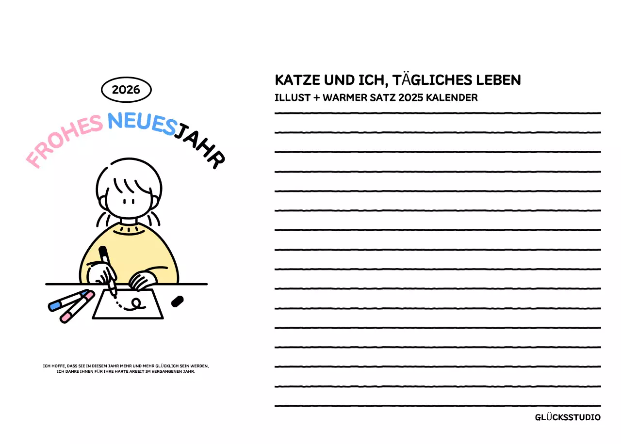 Illustrierter Kalender mit schönem Linienstil