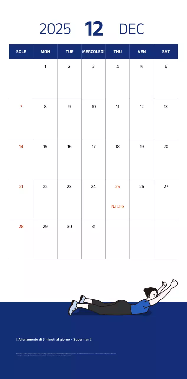 Calendario semplice con illustrazioni blu e pulite