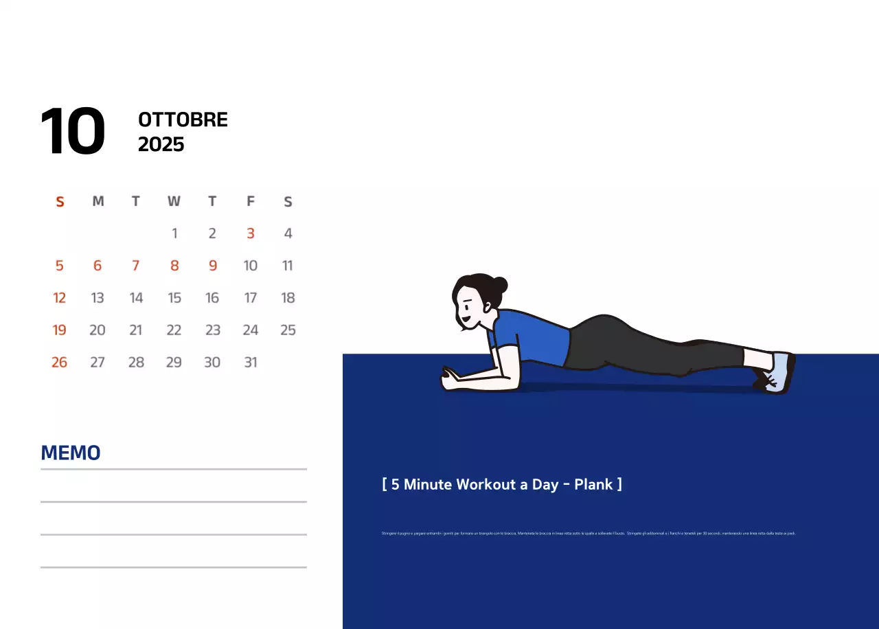 Calendario semplice con illustrazioni blu e pulite