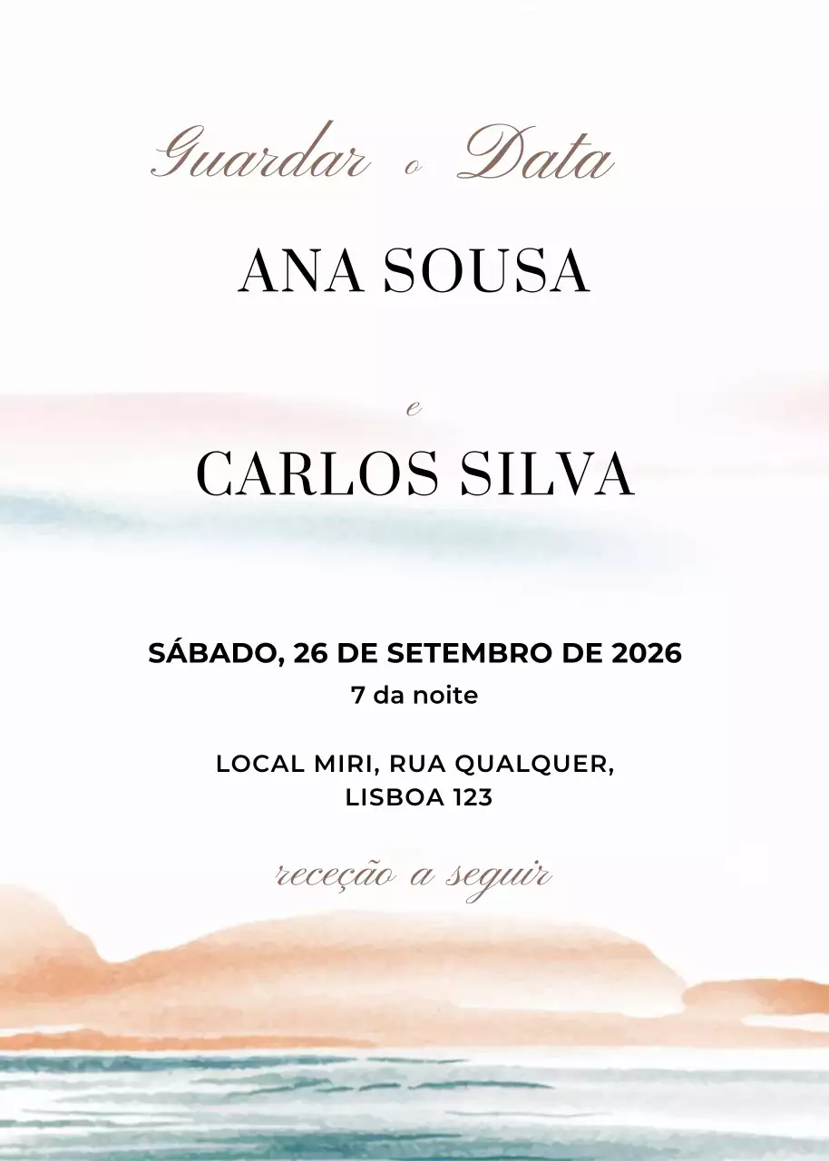 Convite de casamento azul laranja estilo minimalista