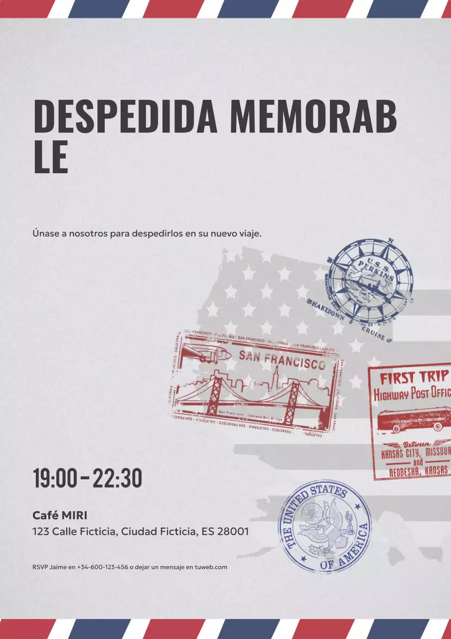 invitación de despedida vintage gris