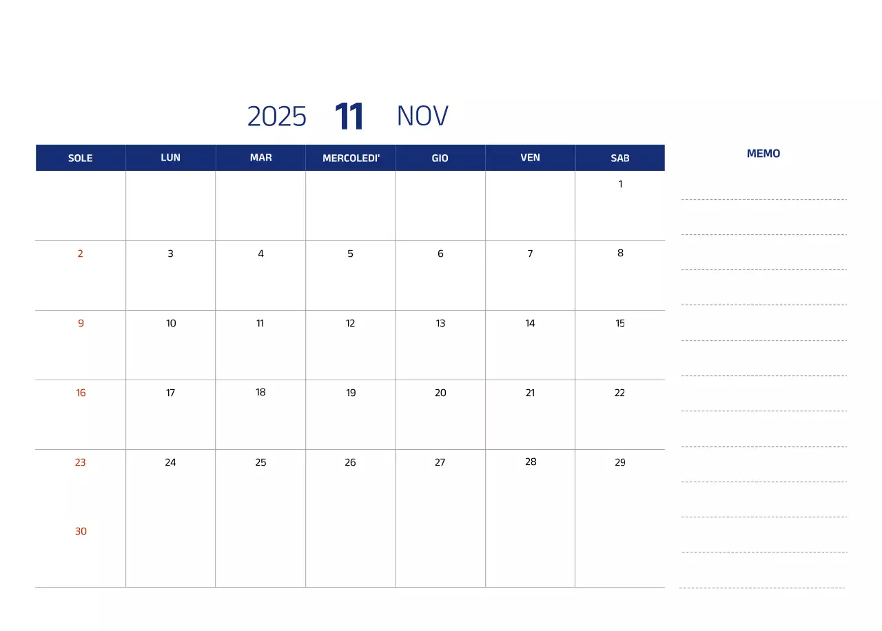 Calendario semplice con illustrazioni blu e pulite