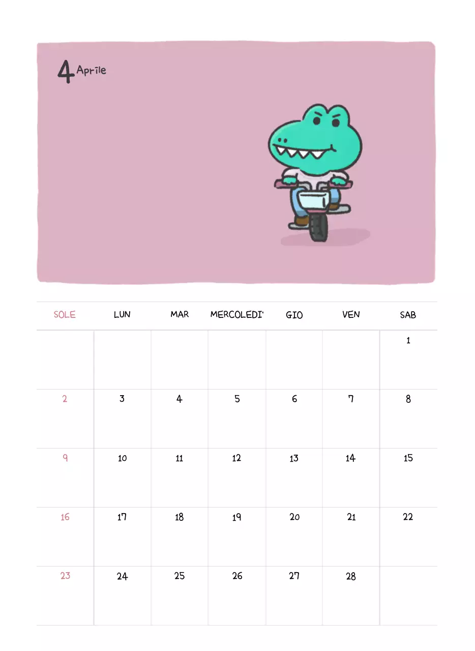 Un calendario con un simpatico concetto di illustrazione di Ago