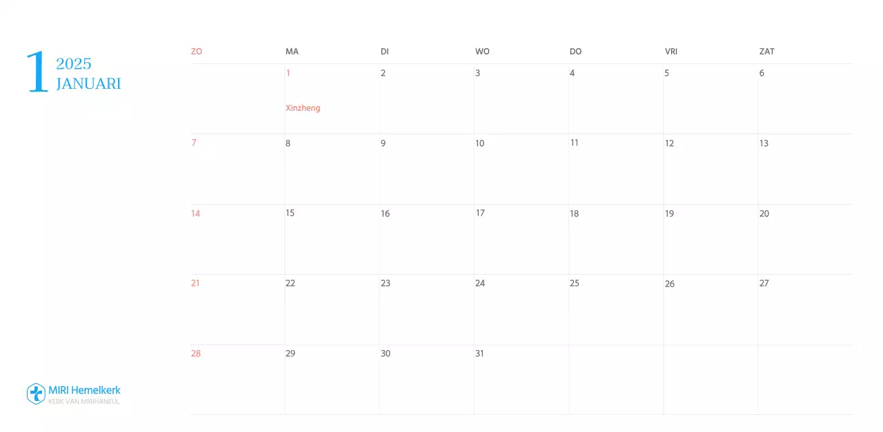 Blauw modern concept kerkkalender